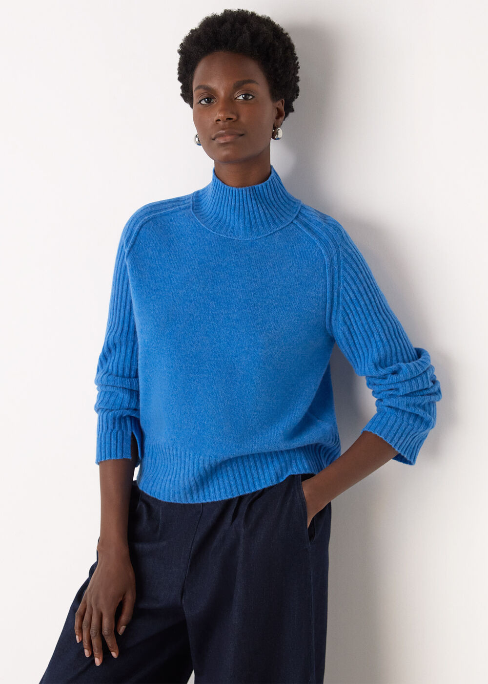 Blue Wool Funnel Neck Knit | WHISTLES | Whistles UK | | Whistles