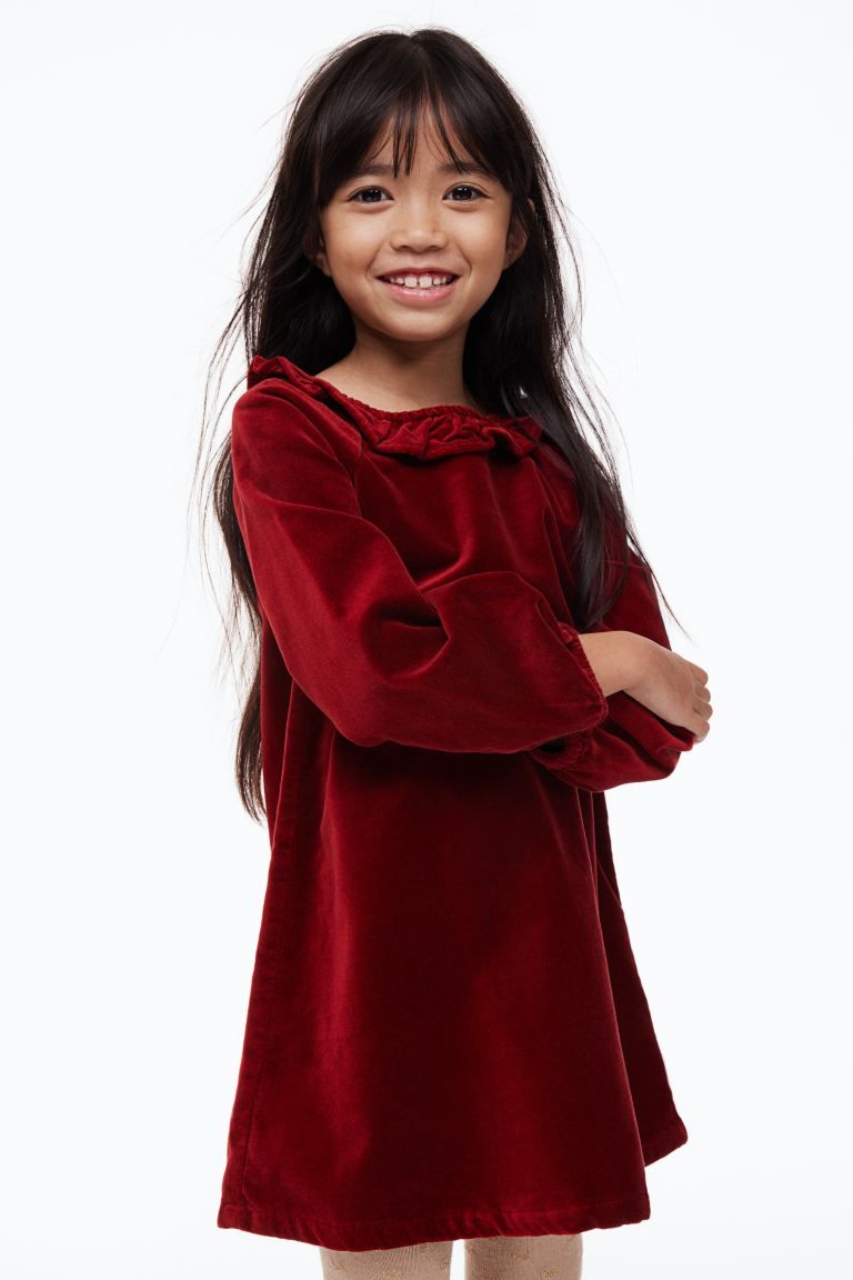 Cotton Velvet Dress - Dark red - Kids | H&M US | H&M (US)