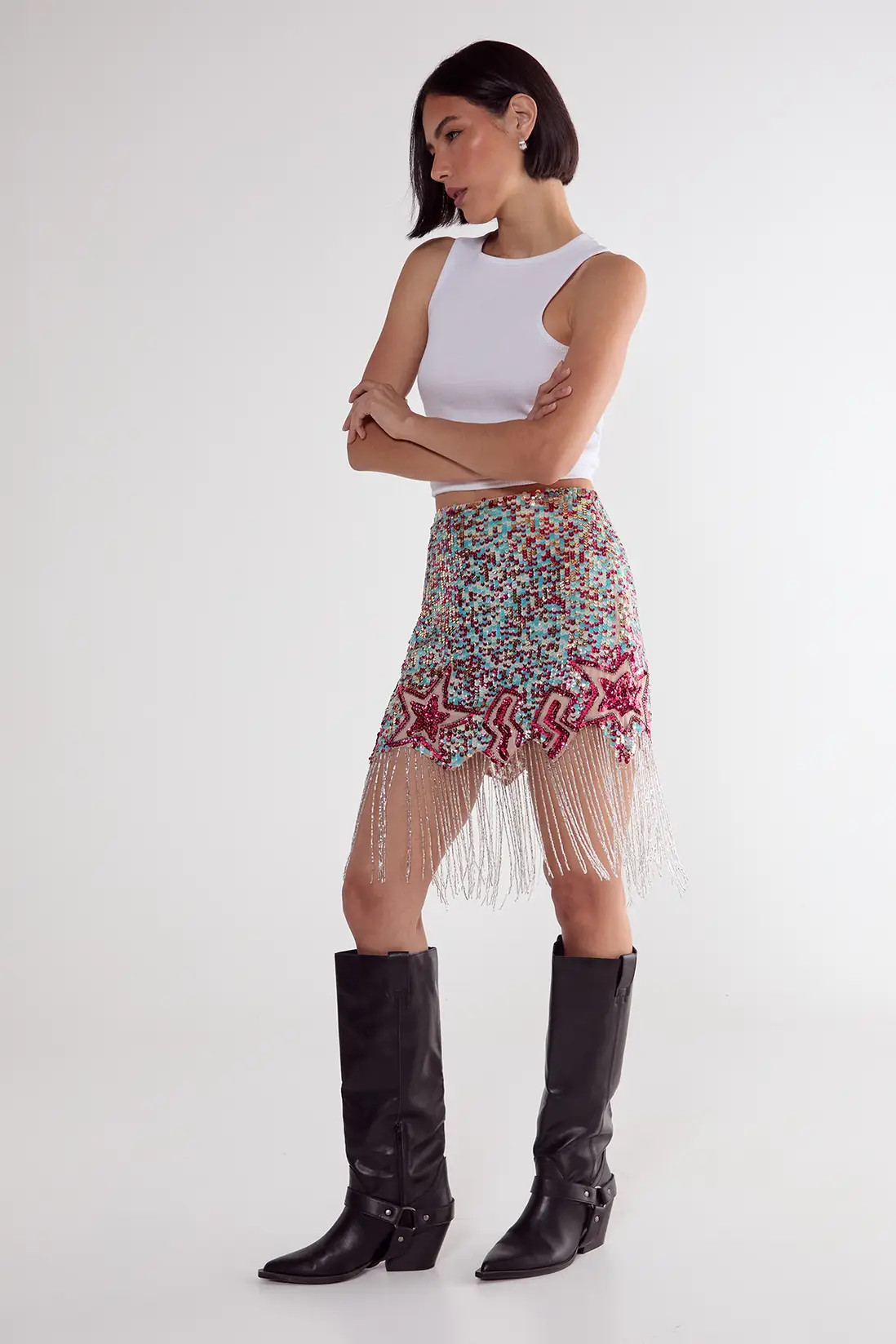 Sequin Star Lightening Bolt Tassel Mini Skirt | Nasty Gal US