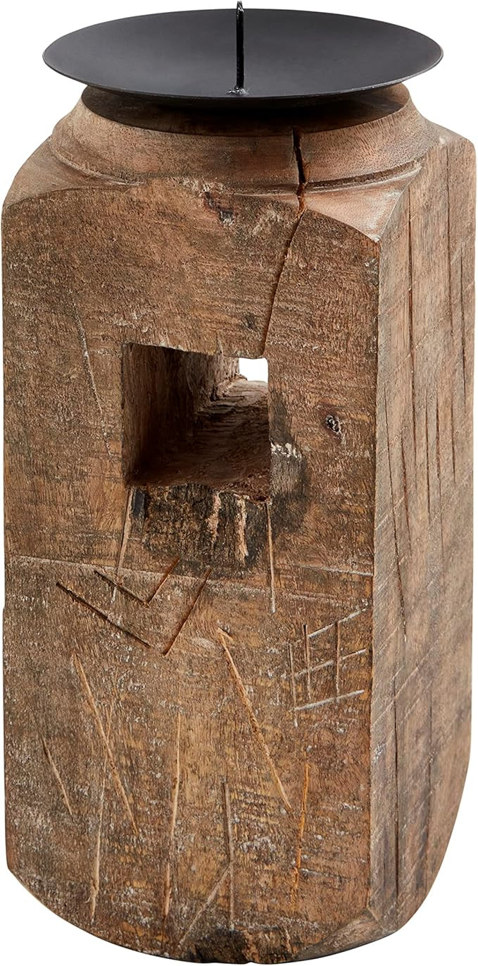 Mud Pie Md Reclaimed Wood Candlestick, 8" x 3 1/2" | Amazon (US)