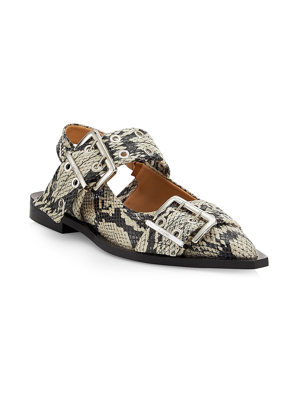 Chunky Buckle Snake-Embossed Slingback Flats | Saks Fifth Avenue
