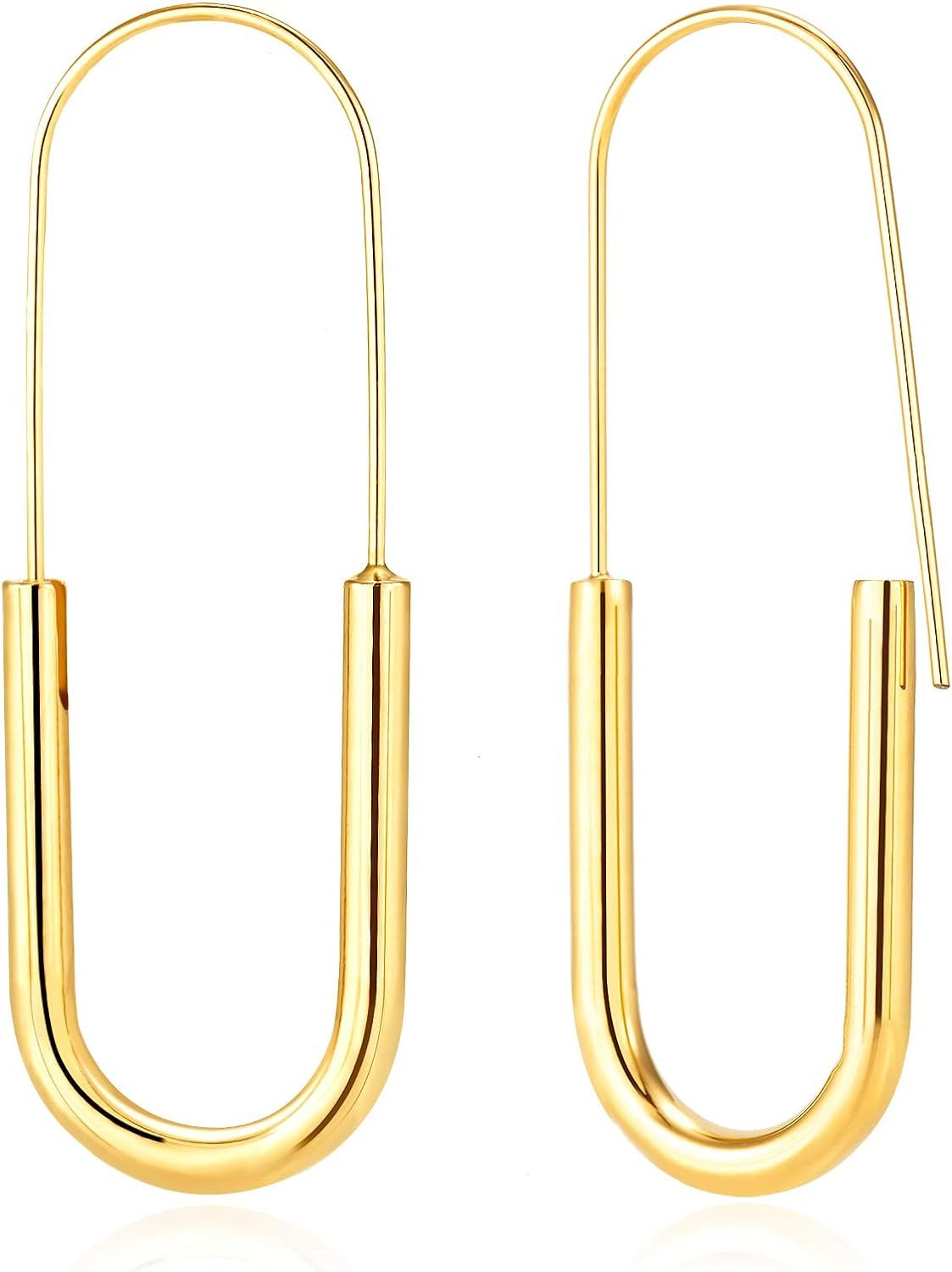 Pin Earrings Hoop: Minimalist Hypoallergenic Gold Plated Fashion Trendy Jewelry for Women Girls Teen | Amazon (US)