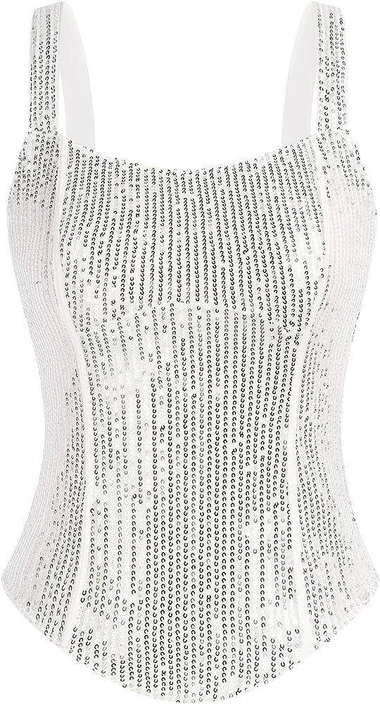 GRACE KARIN Sequin Tank Tops for Women Bustier Corset Top Sparkle Sexy Slim Camisole Sleeveless P... | Amazon (US)