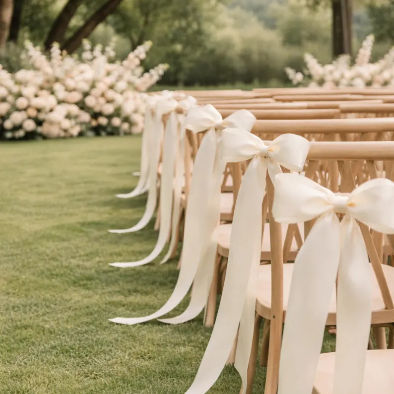 Romantic Wedding Chair Bows, Pre Tied Satin Chair Decor, Elegant Bridal Ceremony and Reception Ch... | Etsy (US)