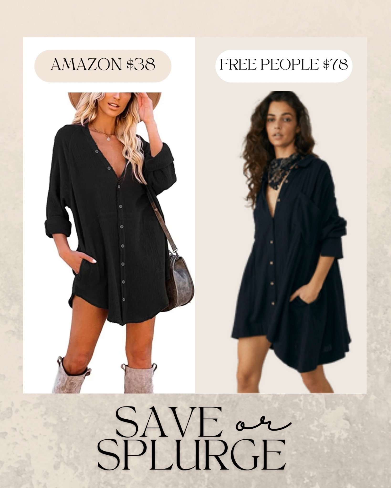 Free people vs amazon tunic shirtdress edition! The amazon tunic is a great free people look for less than half the price 👌🏼

Save or splurge, dupe, look alike, free people look alike, get the look, look for less, Free people, fall outfits, Deal of the day, daily deal, todays deals, sale alert, deal alert, on sale, todays sales, popular now, trending now, deals and steals, sale of the day, clearance finds, bargain finds, todays bargain, bargain hunter, deal hunter, sale hunter, todays bargain deals, affordable, cheap, major sale, huge sale, good deal, great deal, todays finds, daily finds, Amazon fall favorites, amazon fall outfits, fall outfits, fall jacket, fall outfit ideas, athleasure wear, athletic wear, loungewear, fall handbag, fall bag, fall purse, blue purse, blue outfit, cream outfit, grey outfit, gray outfit, new balance shoes, white shoes, white sneakers, amazon shoes, amazon fashion, amazon finds, amazon favs, amazon leggings, dark grey leggings, ripped jeans, cropped jeans, distressed jeans,  back to school, slippers, two piece set amazon, matching set, fluffy slippers, sunglasses amazon, trendy outfits, corset jacket, corset jacket amazon, v-line jacket, hoodie, sweatshirt, oversized sweater, oversized hoodie, oversized t shirt, cropped jacket, cropped coat, lightweight coat, lightweight jacket, tennis shoes, trendy school outfits, cash style, casual outfits

#LTKsalealert #LTKSale #LTKSeasonal