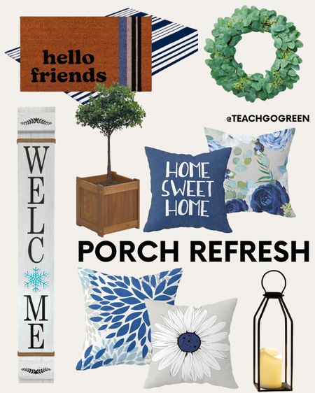 Porch refresh for spring! Blue outdoor home inspiration. Minimal patio decor  