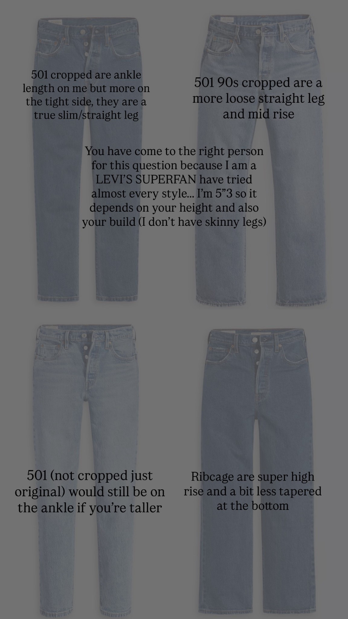 Different Levi’s straight leg ankle jeans 
