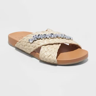 Women's Phylis Raffia Slide Sandals - A New Day™ Almond 7 | Target