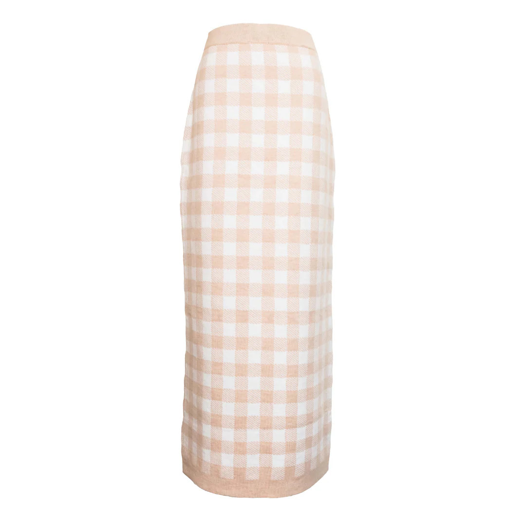 Gingham Knit Skirt, Blush | The Avenue