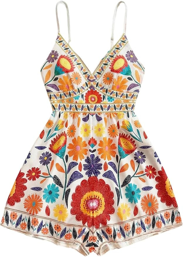GORGLITTER Women's Floral Print Summer Romper Boho Sleeveless Wide Leg Short Jumpsuits Beach Vaca... | Amazon (US)