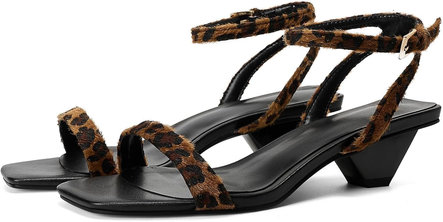 Women's Suede Kitten Heels Sandals - Open Square Toe Mid-Low Heels for Wedding Party Dance or Cas... | Amazon (US)