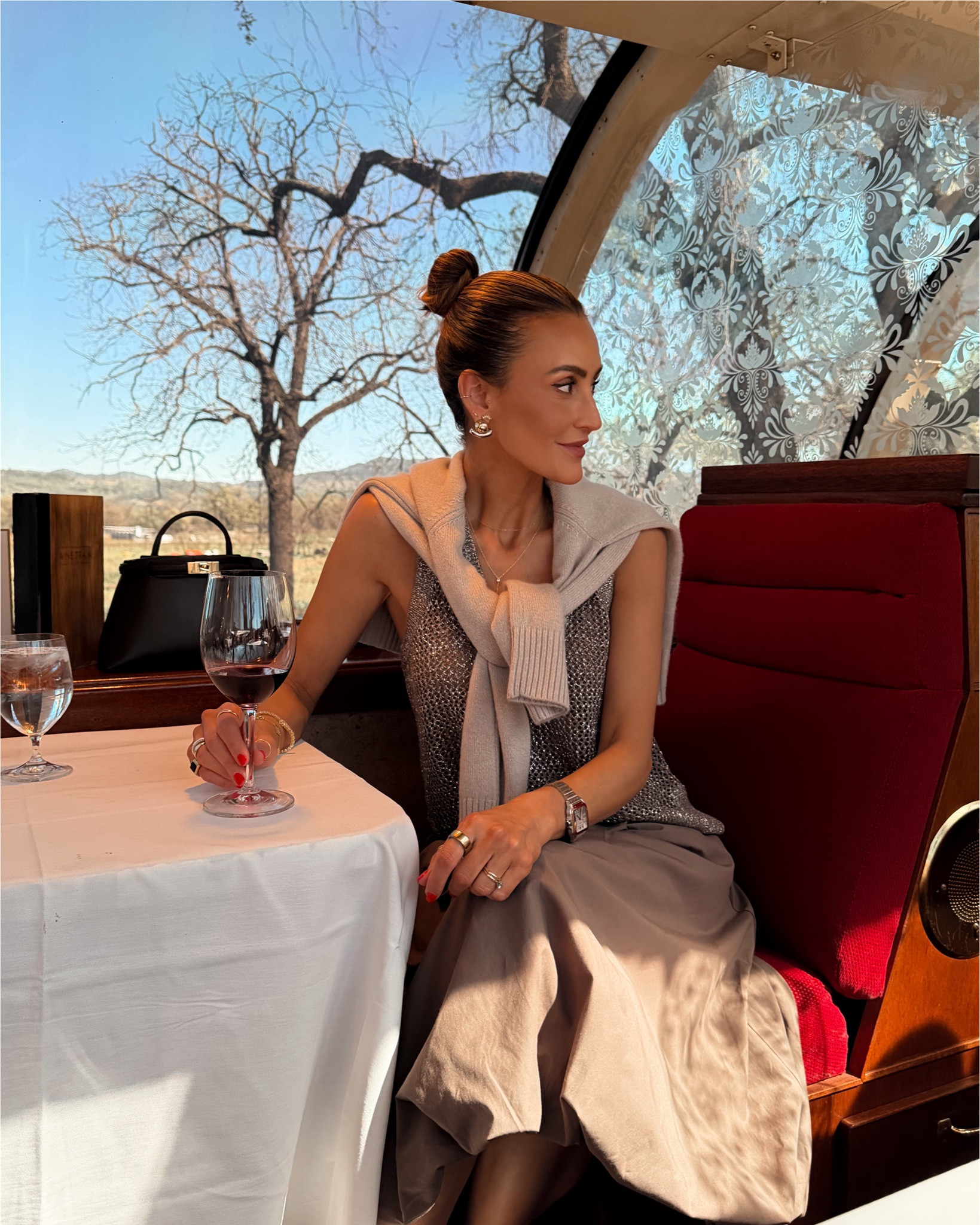 Dressed for the occasion - always 🩶✨ Wine train outfit. Size xs on all pieces! 

#LTKOver40 #LTKSeasonal #LTKootd