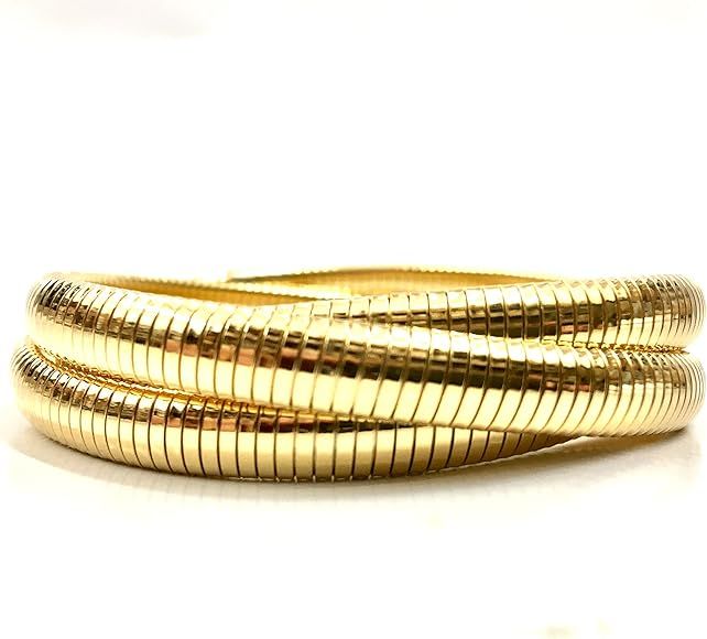 MARSHAL METAL Fashion Bracelet Omega 18K Gold Plated Triple Cobra Bracelet (7mm x 3) | Amazon (US)