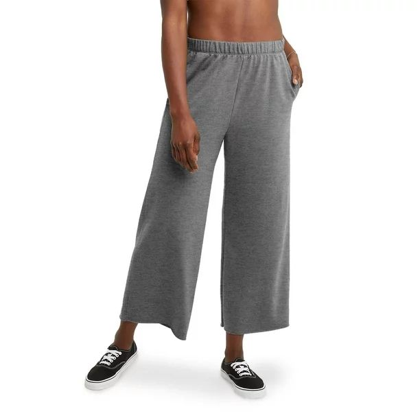Hanes Originals Women's French Terry Wide Leg Crop Pants | Walmart (US)