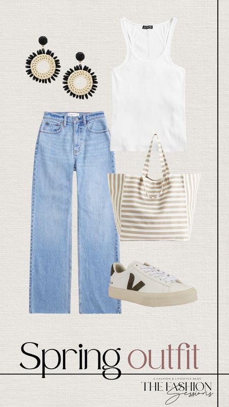 Spring Outfit | Jeans | Neutral Spring Outfit Ideas | Women's Outfit | Fashion Over 40 | Forties I Sneakers | Bag | J.crew | White top | Tank top | Accessories | The Fashion Sessions | Tracy

#LTKstyletip #LTKshoecrush #LTKitbag