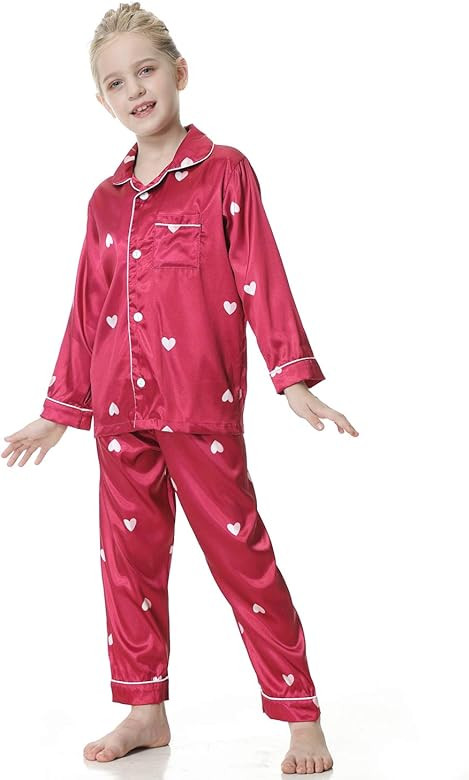 Pajamas Kid Unisex Pjs Set Girls Boys Silk Pajamas Set Satin Long Sleeve 2 Piece Clasic Sleepwear... | Amazon (US)