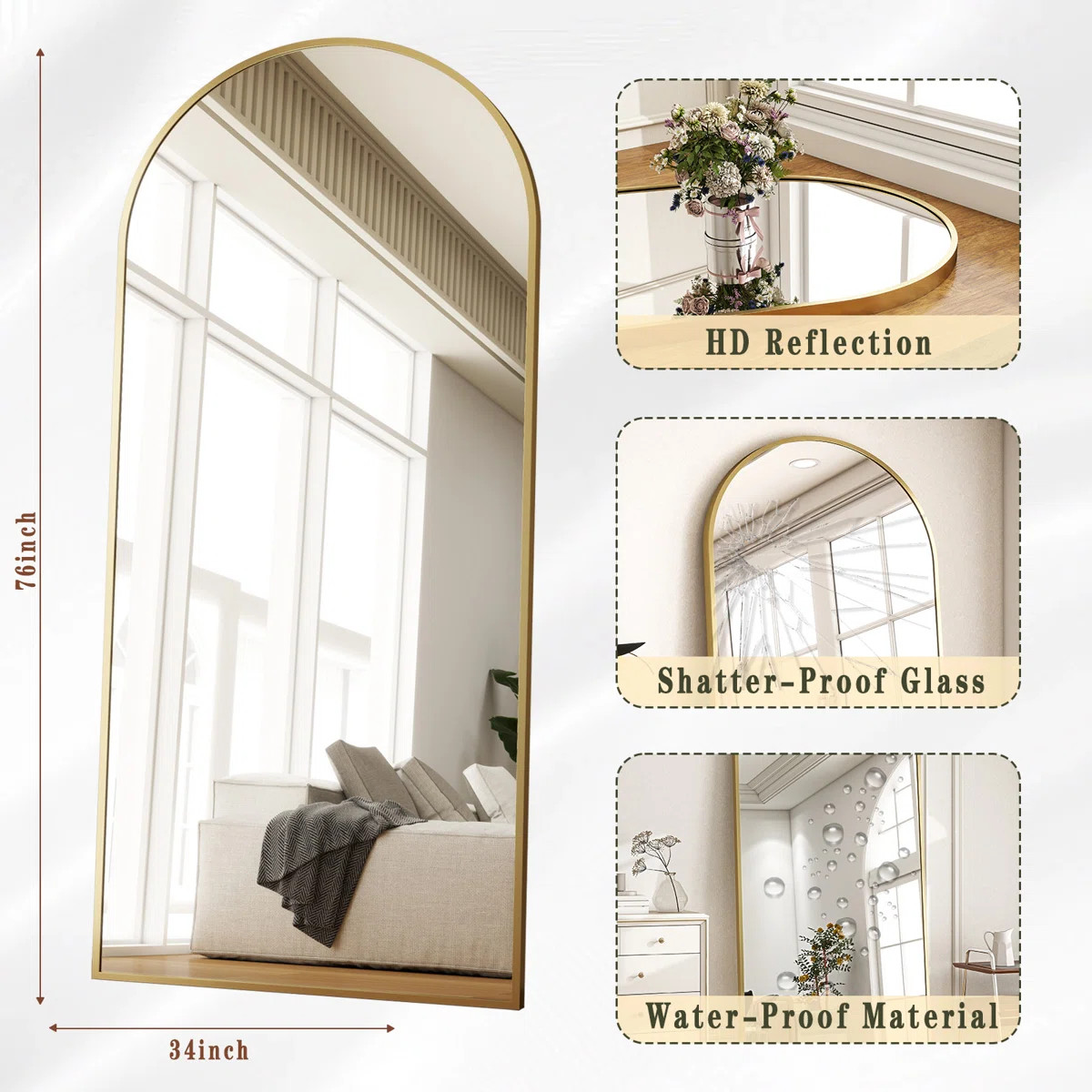 Queenborough Oversized Full Length Mirror Arch Floor Mirror Wall Mirror Hanging Or Leaning Full B... | Wayfair North America