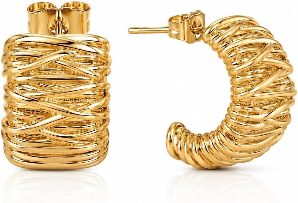 Mahani Chunky Gold Hoop Stud Earrings for Women, Sculptural statement | Amazon (US)