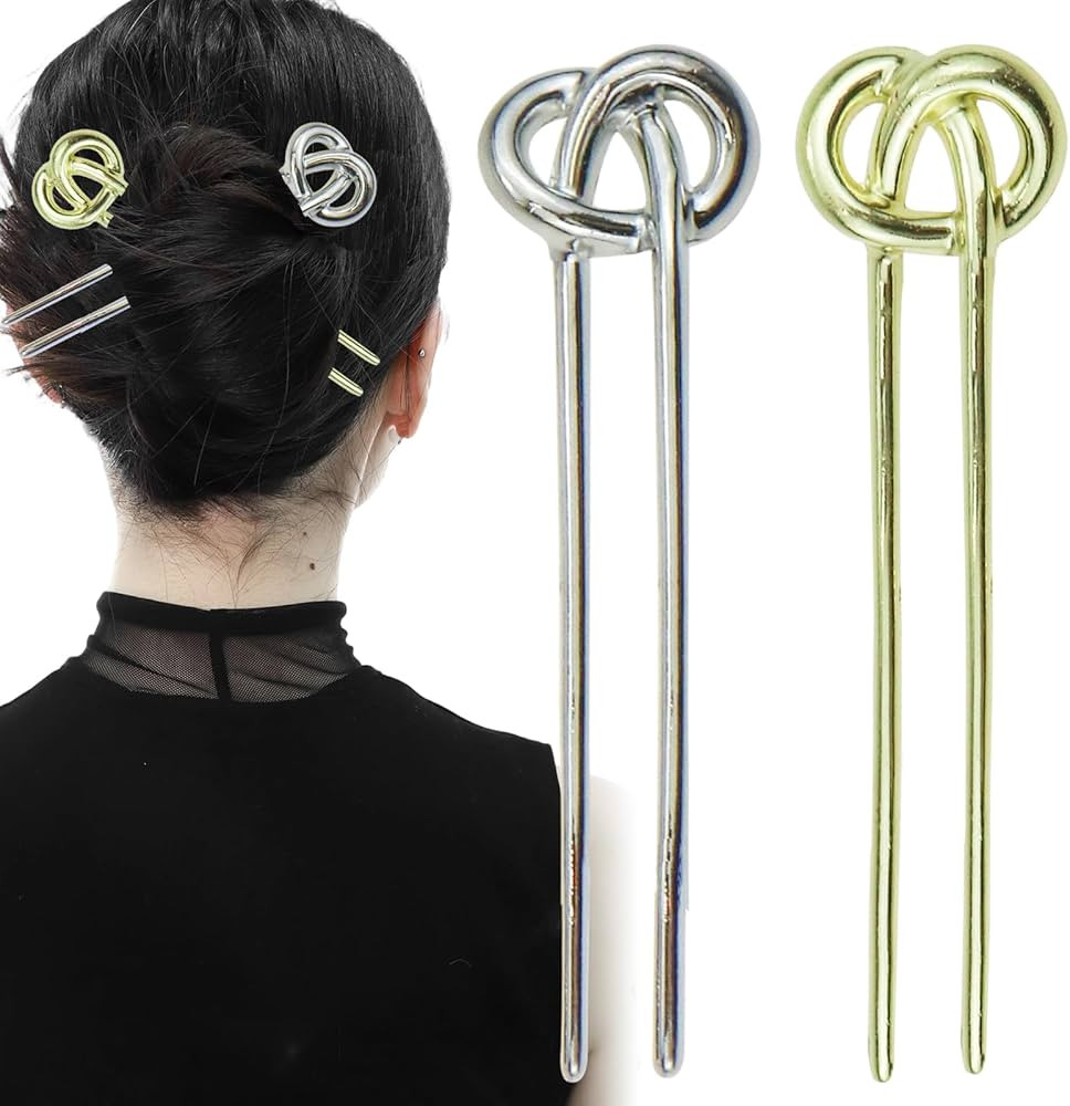 2PCS Stylish Metal Knot Hair Sticks, Vintage Inspired Hair Pins for Women, Elegant Hair Accessori... | Amazon (US)