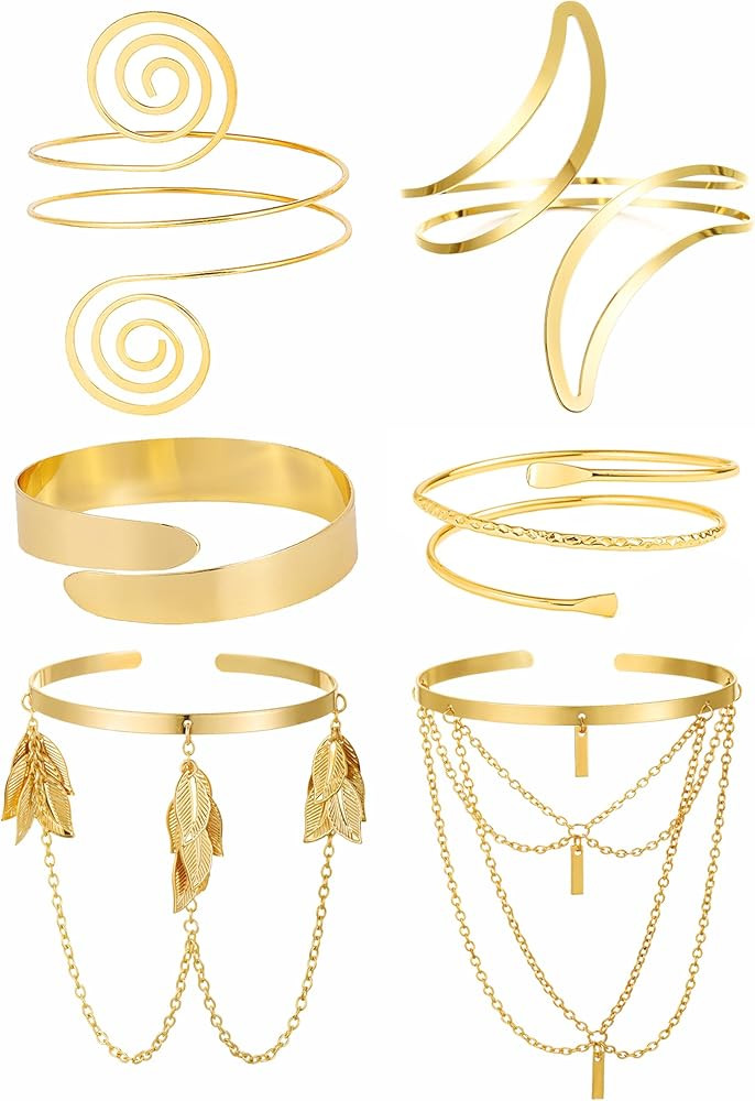 BOMAIL 6-Piece Arm Cuff Set - Gold Armlet, Armband, Adjustable Coil Swirl Upper Arm Cuff Jewelry | Amazon (US)