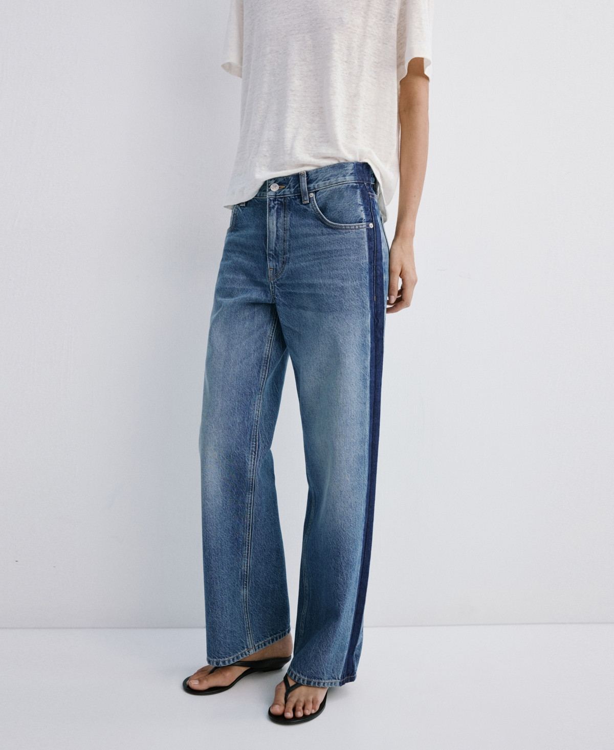 Mango Women's Contrasting Stripe Low-Rise Jeans - Dark Blue | Macy's