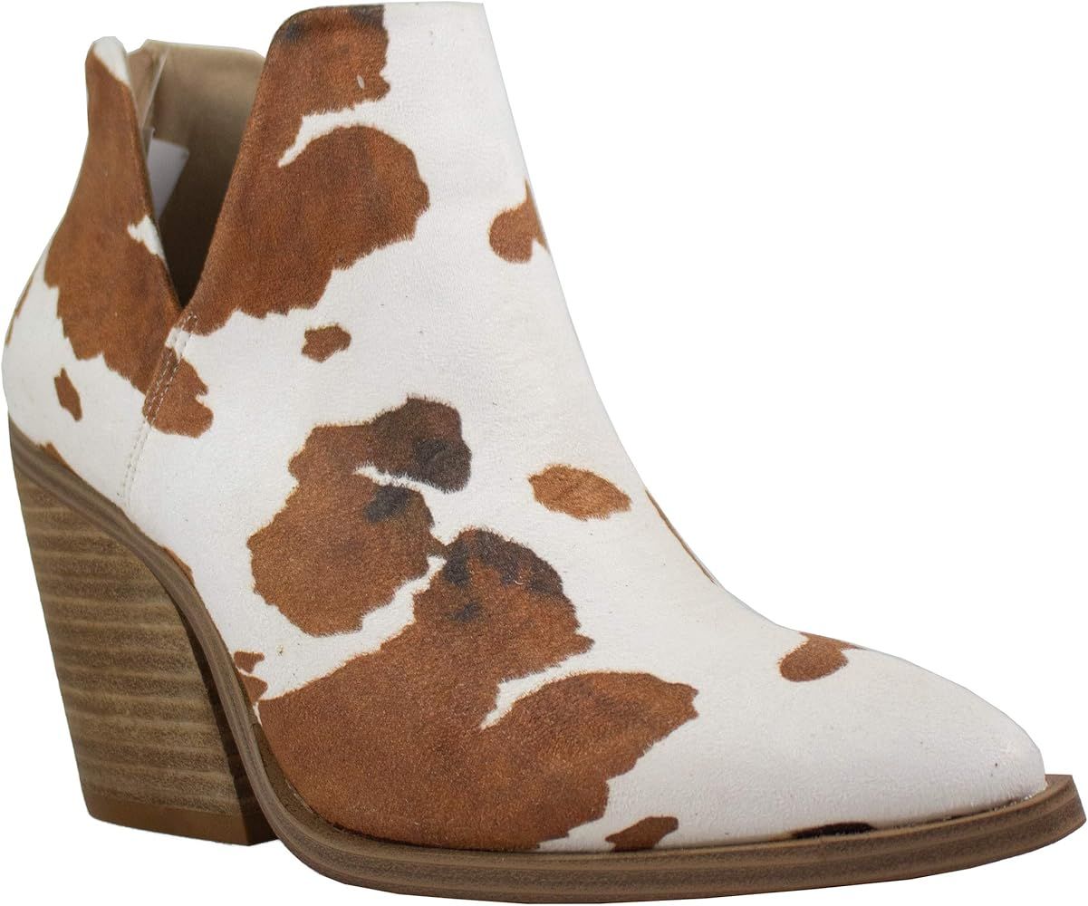 ARIDER ARiderGirl Dean Womens Western Booties with Cow Print Slip On V Cut Stacked Heel Boots | Amazon (US)