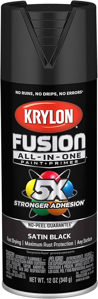 Krylon K02732007 Fusion All-In-One Spray Paint for Indoor/Outdoor Use, Satin Black 12 Ounce (Pack... | Amazon (US)