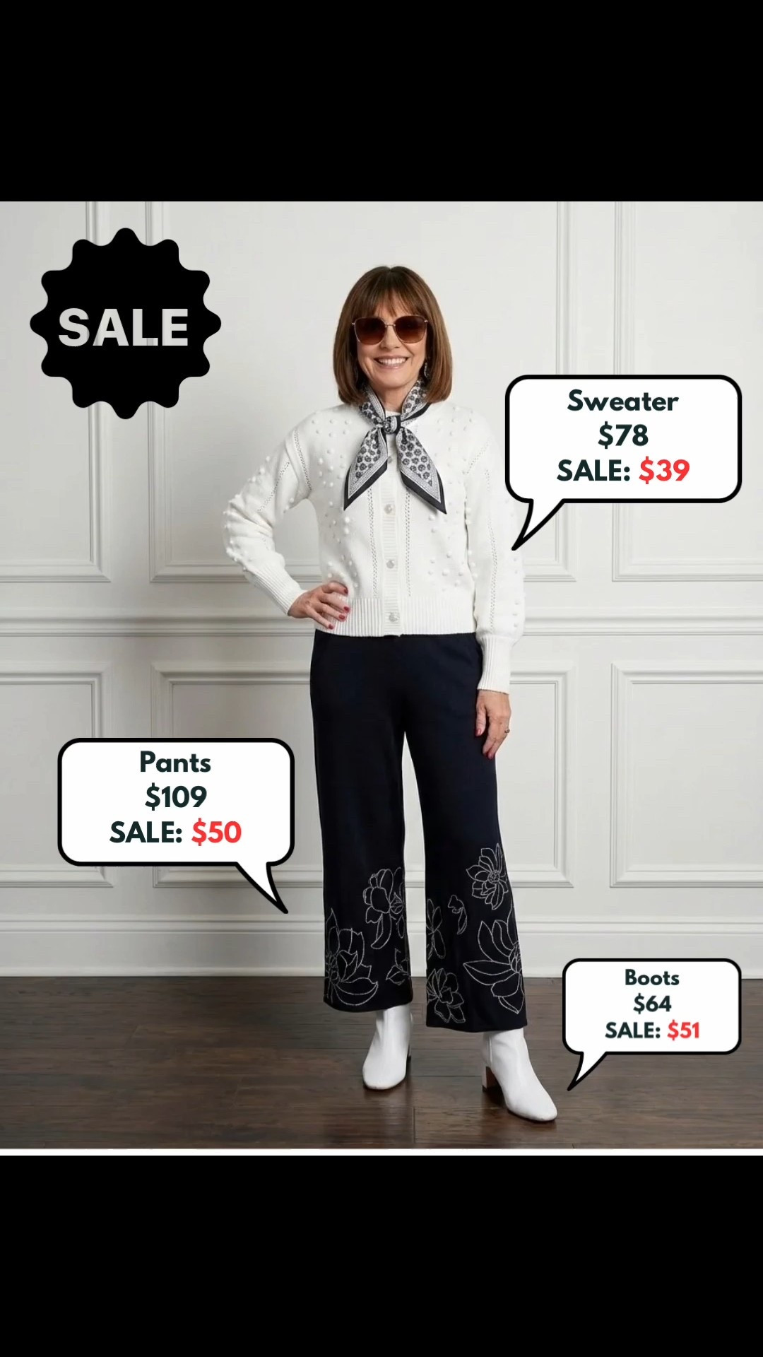 Crushing on the white embroidery on these pants!! Stretch waist - Fits TTS - wearing size small - The White Sweater can be worn unbuttoned 
‼️ ALL on SALE ‼️ 
Workwear- Office Outfit - Travel - Vacation- Dinner Date - Casual Chic 

Follow my LTK @fashionistanyc on the @shop.LTK app to view this post and get sales notifications 

#liketkit #LTKootd #LTKSaleAlert #LTKdayinmylife #LTKWorkwear #LTKSeasonal #LTKgrwm
@shop.ltk
https://liketk.it/5QkZW