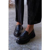 Handmade Black Leather Penny Loafers, Comfortable Office Shoes, Chunky Loafer Shoes | Etsy (US)