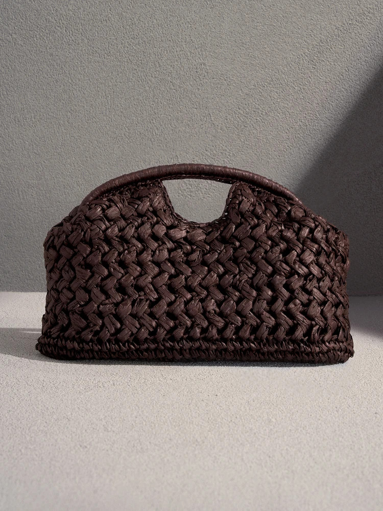 NobleVue 2025 New Natural Fiber Clutch, Handwoven Raffia Summer Beach Bag, Brown Color, For Women, Straw Bag | SHEIN