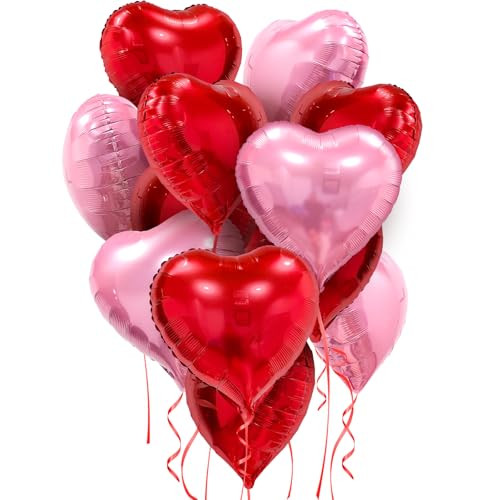 Pink Red Heart Balloons, 20 Pcs 18 Inch Heart Shaped Foil Balloons Galentines Balloons for Girls Birthday Wedding Anniversary Engagement Party Valentines Day Decorations | Amazon (US)