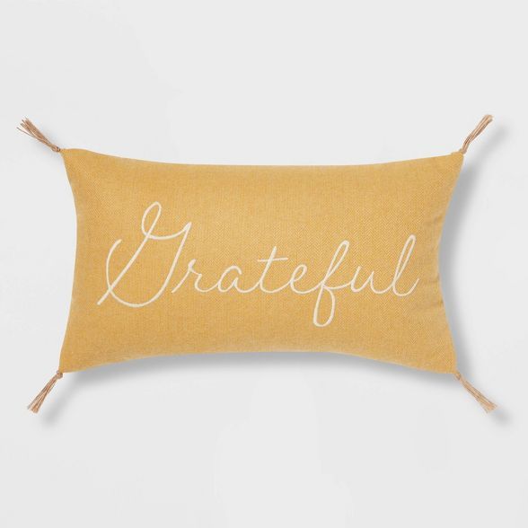 Tweed Embroidered 'Grateful' Lumbar Throw Pillow - Threshold™ | Target