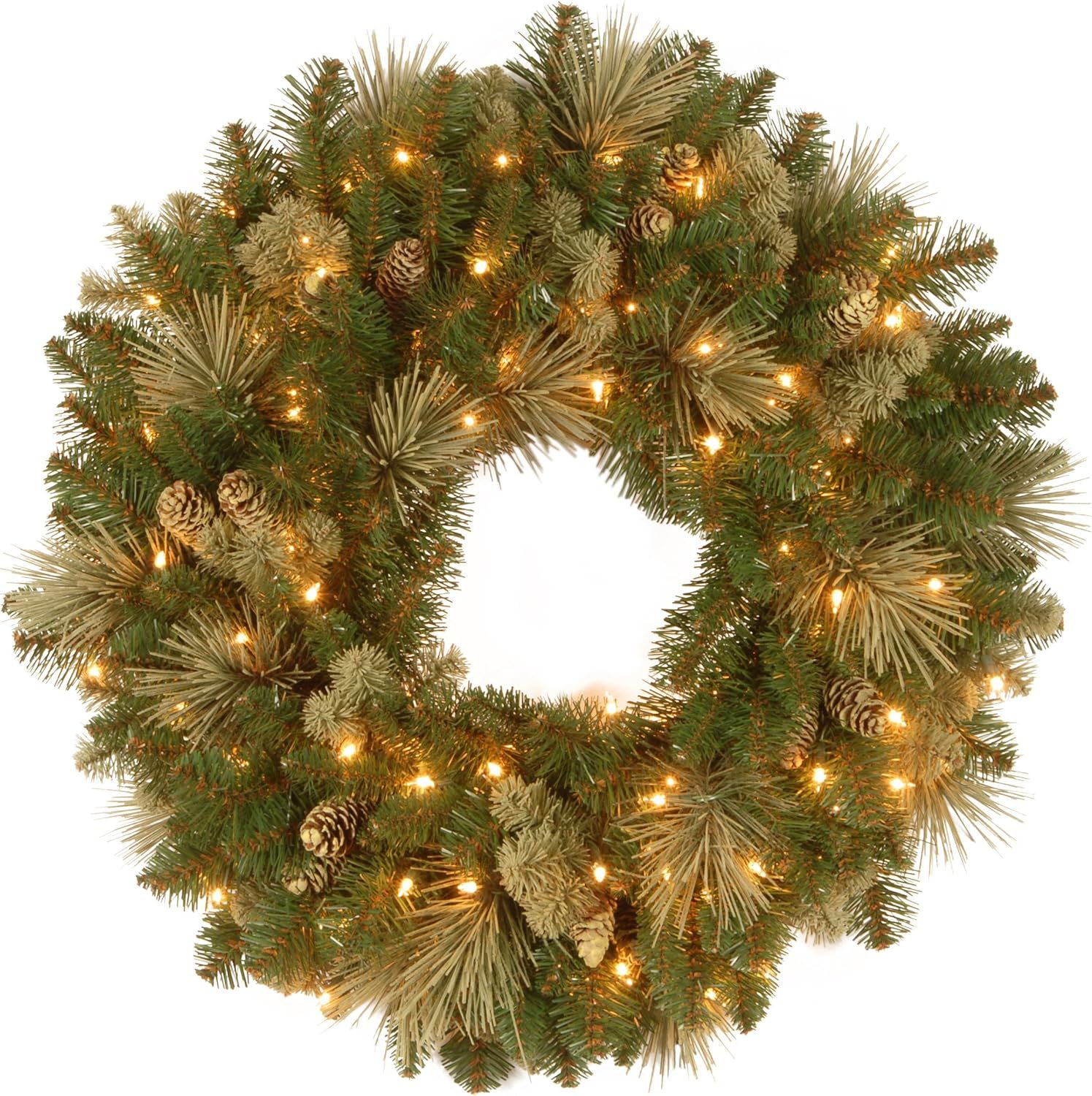 National Tree Company Pre-Lit Artificial Christmas Wreath, Green, Carolina Pine, White Lights, De... | Amazon (US)
