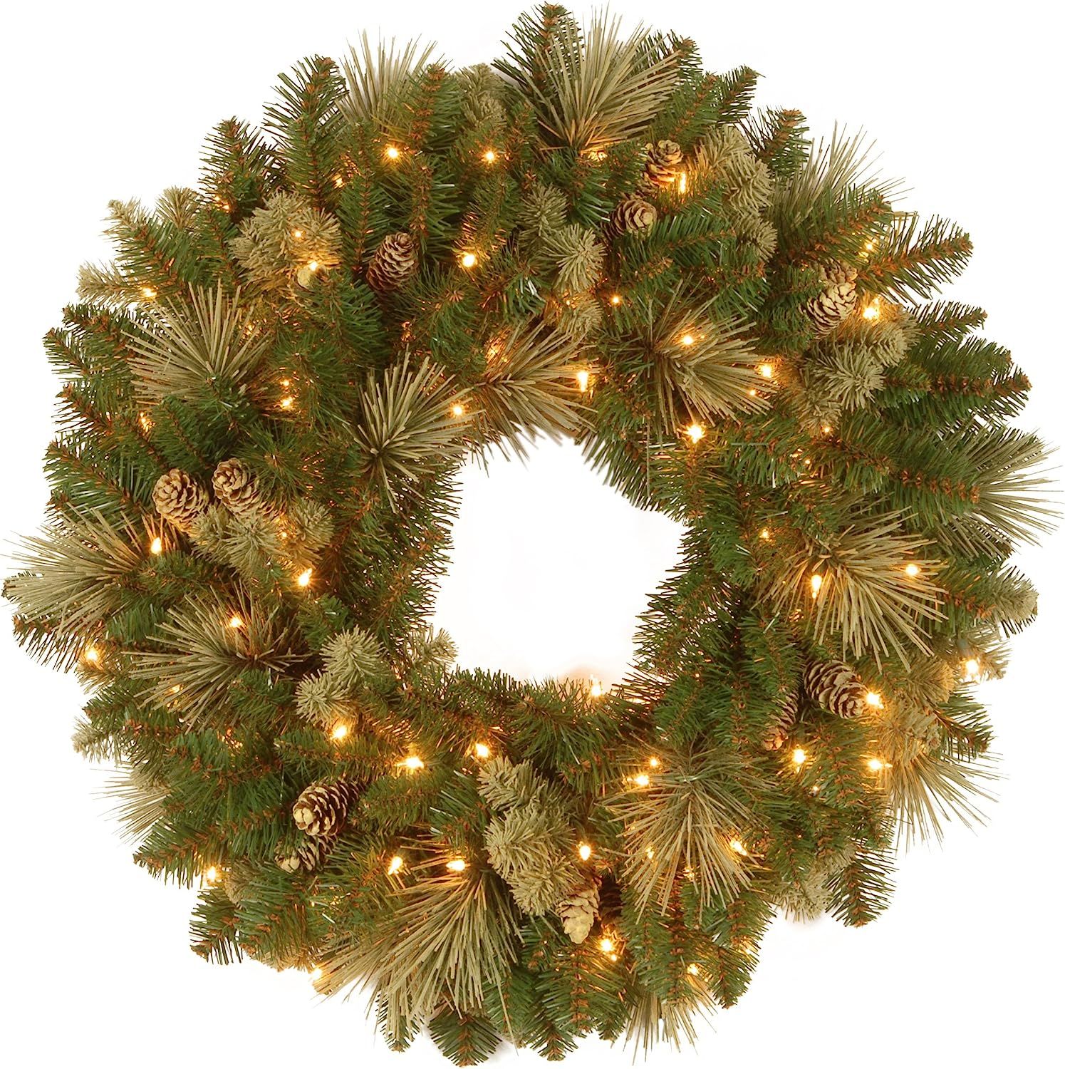 Amazon.com: National Tree Company Pre-Lit Artificial Christmas Wreath, Green, Carolina Pine, Whit... | Amazon (US)