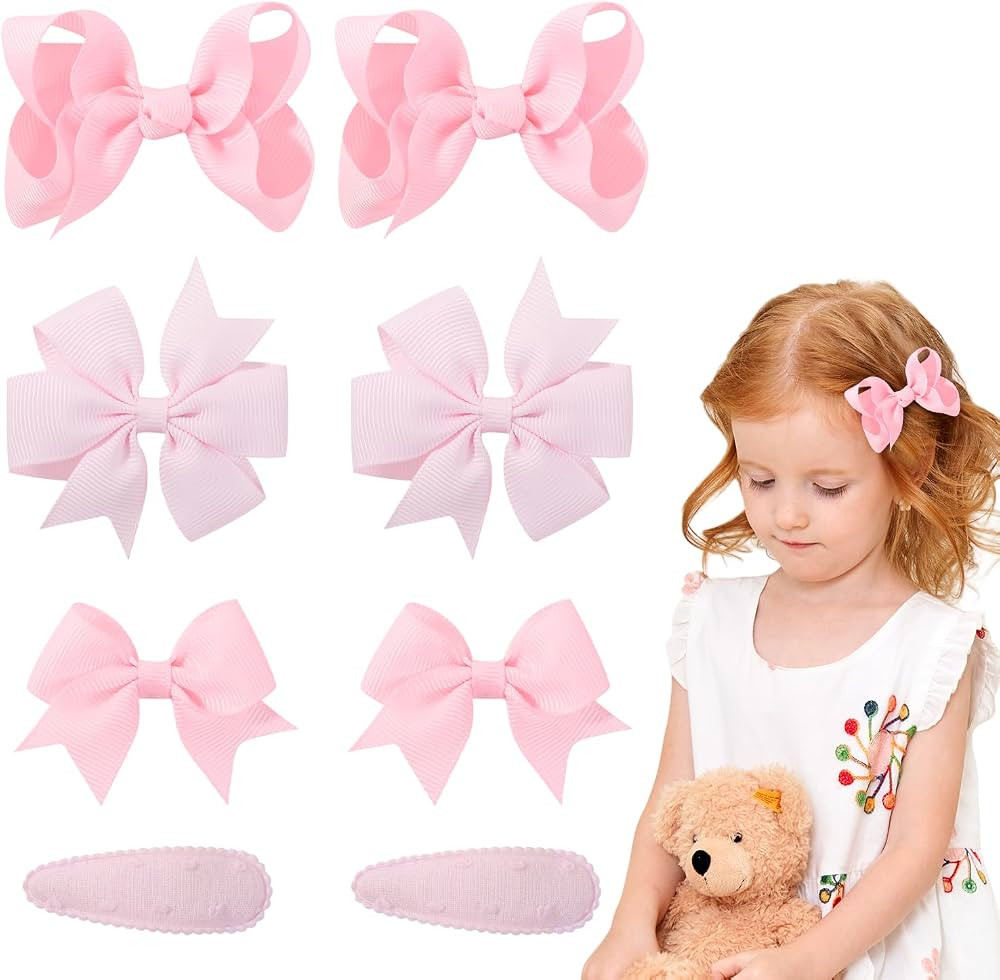 choicbaby 8pcs Baby Girl Hair Bow Clips Set, Pink Toddler Hair Clips Boutique Grosgrain Ribbon Bo... | Amazon (US)