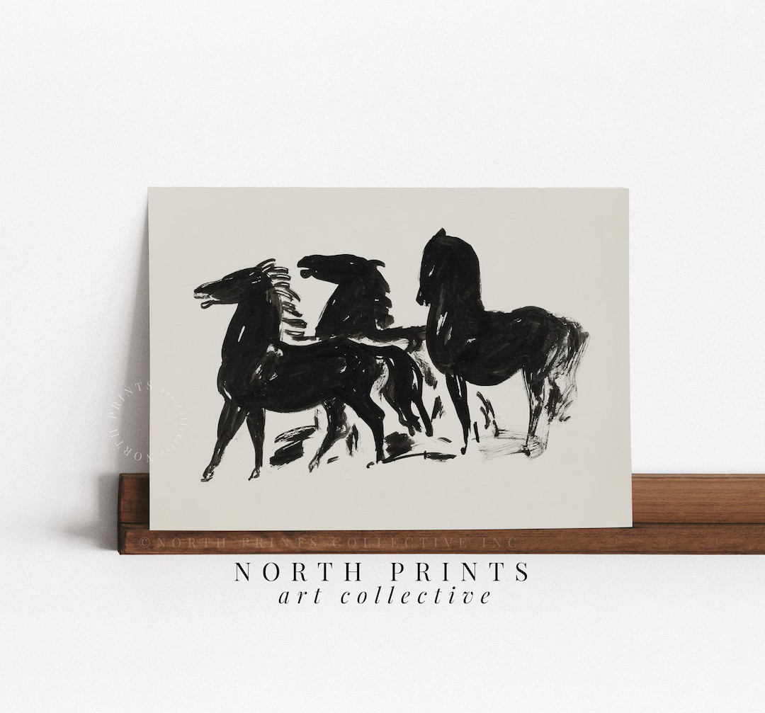 Vintage Horses Art Print | Antique Horse Etching | Modern Contemporary Neutral Digital PRINTABLE ... | Etsy (US)