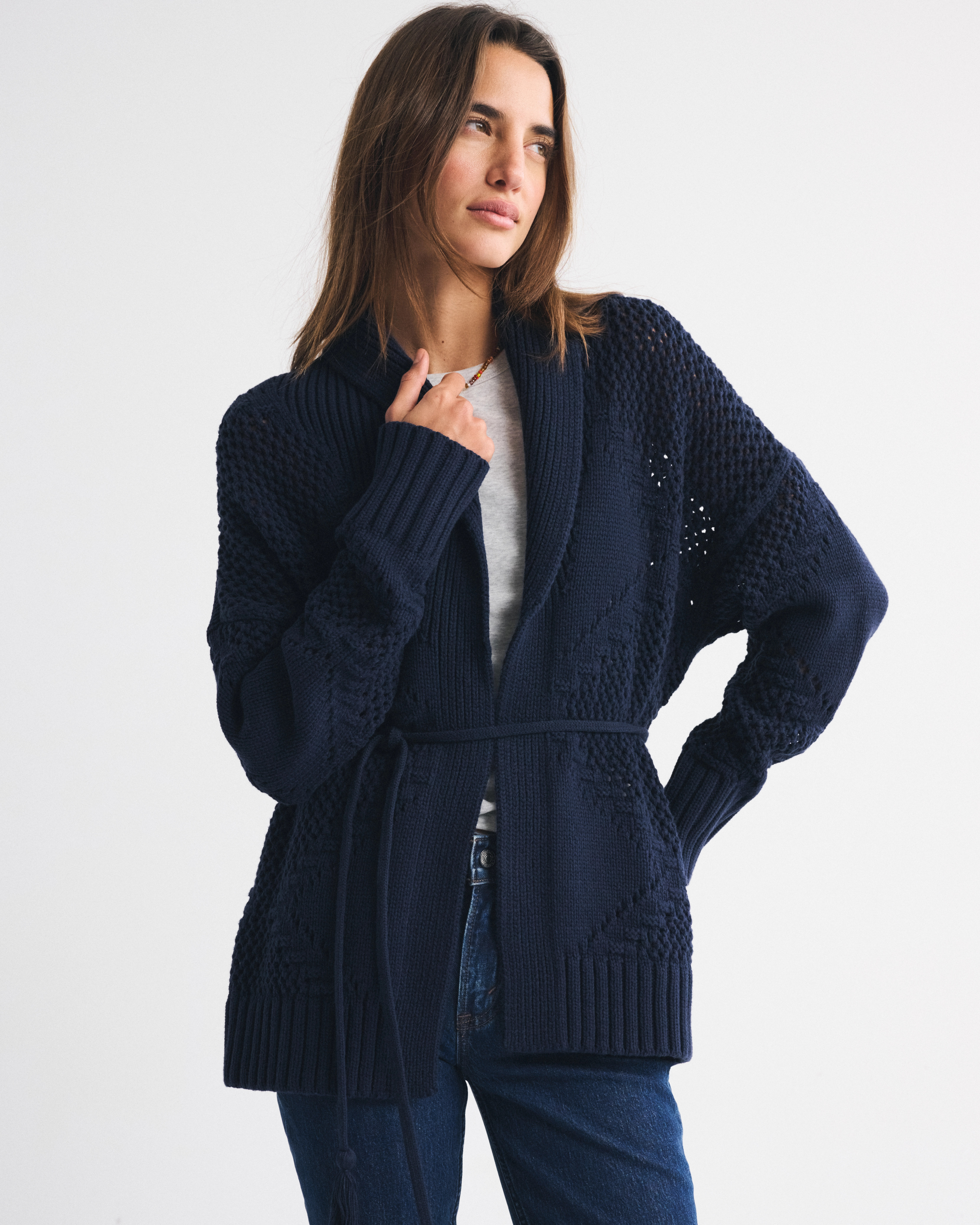 Textural Stitch Belted Cardigan | Abercrombie & Fitch (US)