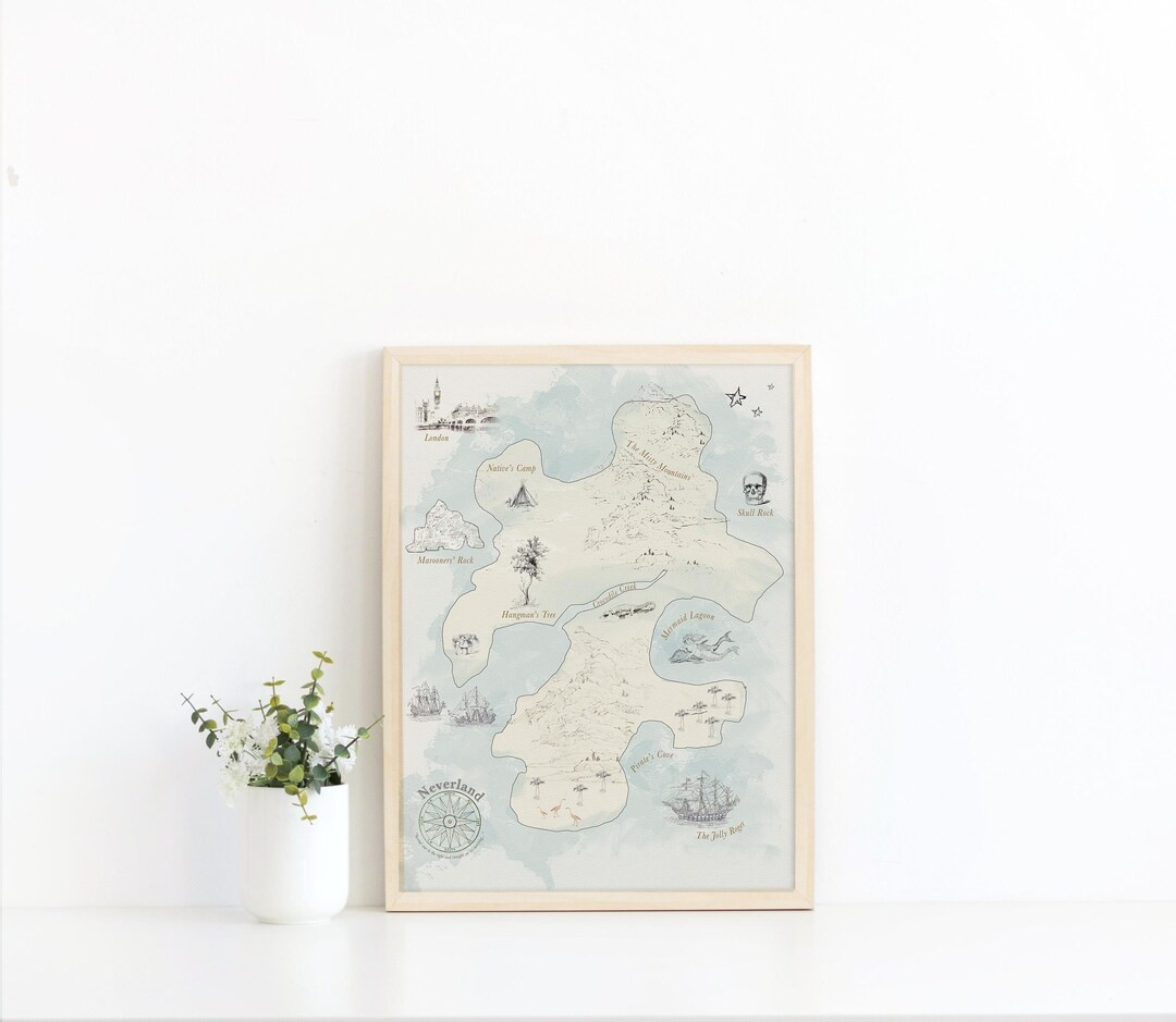 Neverland Map, Peter Pan Nursery Art, Watercolor Bookish PRINTABLE, Literary Baby Room, Neutral K... | Etsy (US)