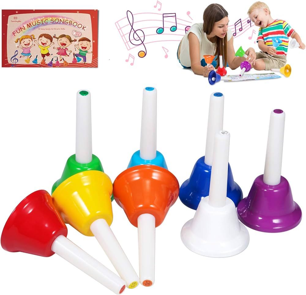 Hand Bells, 8 Note Musical Handbells Set with 10 Songbook Musical Toy Percussion Instrument for T... | Amazon (US)
