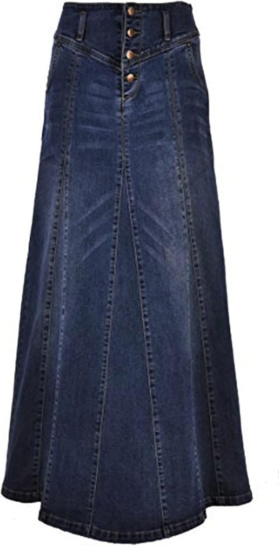 CHARTOU Women's Retro Exposure Button-Fly Packaged Hip A-Line Maxi Long Denim Skirt | Amazon (US)