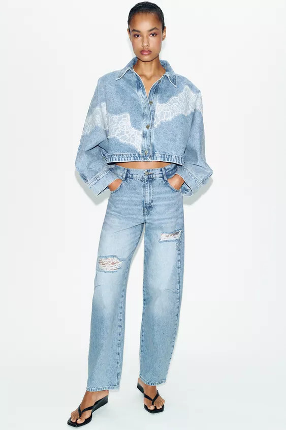 Z1975 BAGGY RIPPED LACE JEANS | Zara US