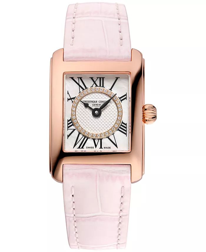 Women's Swiss Classic Carree Diamond (1/20 ct. t.w.) Blush Leather Strap Watch 23mm | Macys (US)