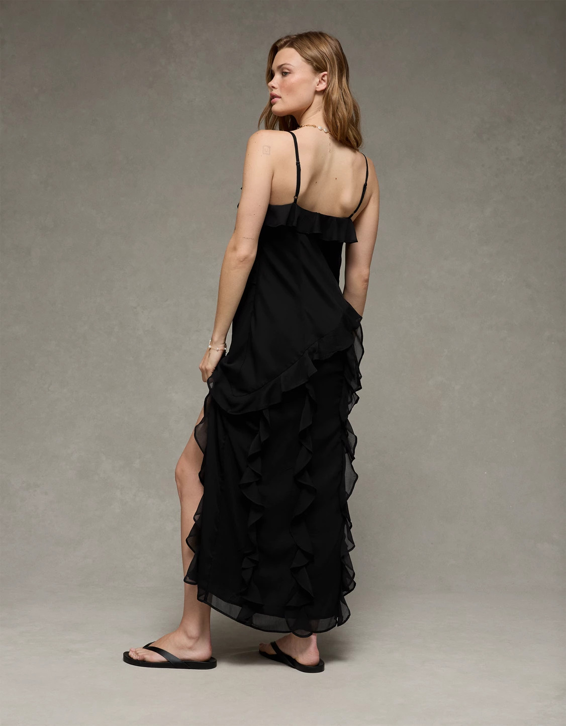 AE Asymmetrical Ruffle Maxi Dress | American Eagle Outfitters (US & CA)