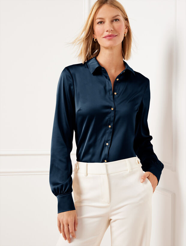 Soft Satin Charmeuse Button Front Shirt | Talbots