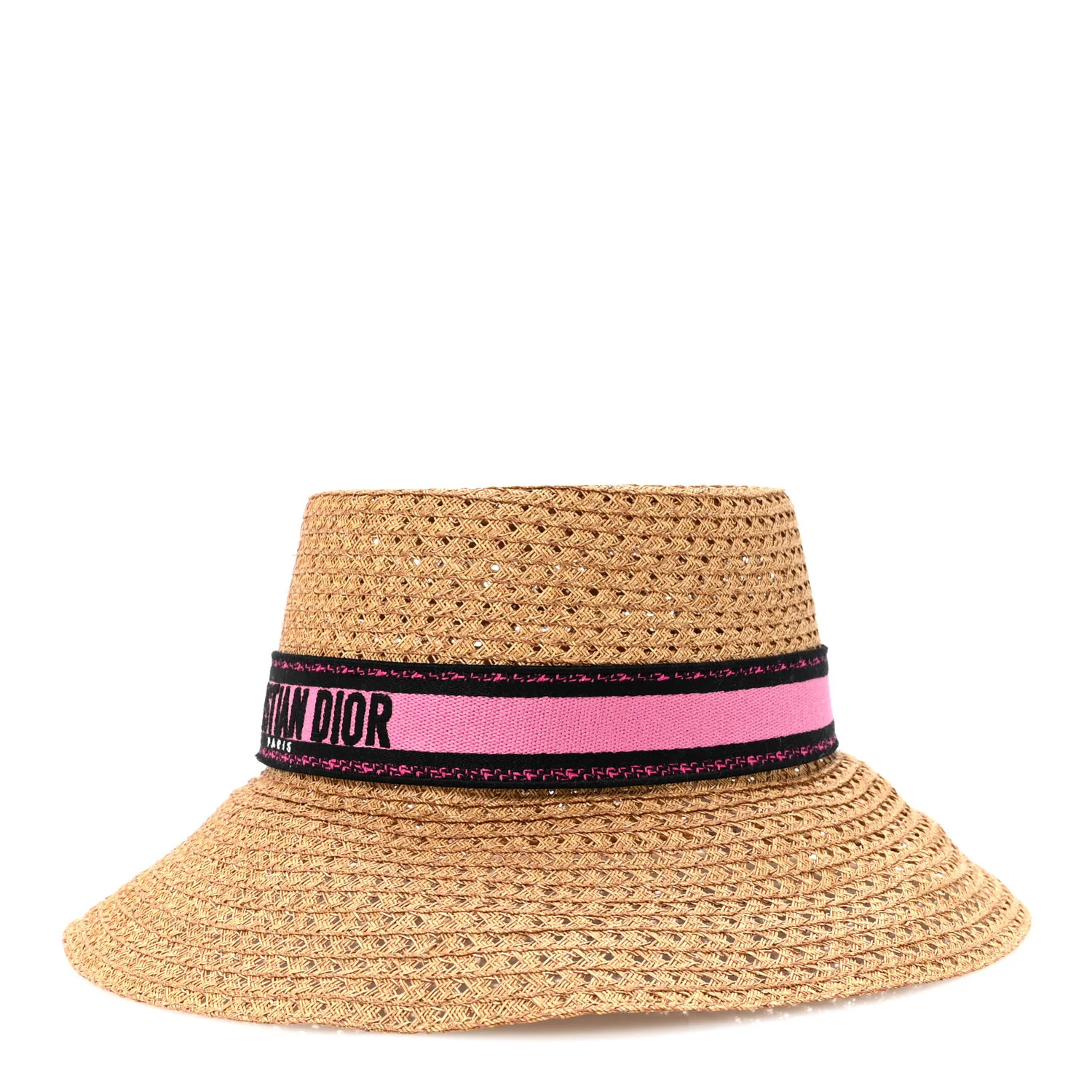Straw Embroidered D-Bobby Large Brim Hat 58 Fuchsia | FASHIONPHILE (US)