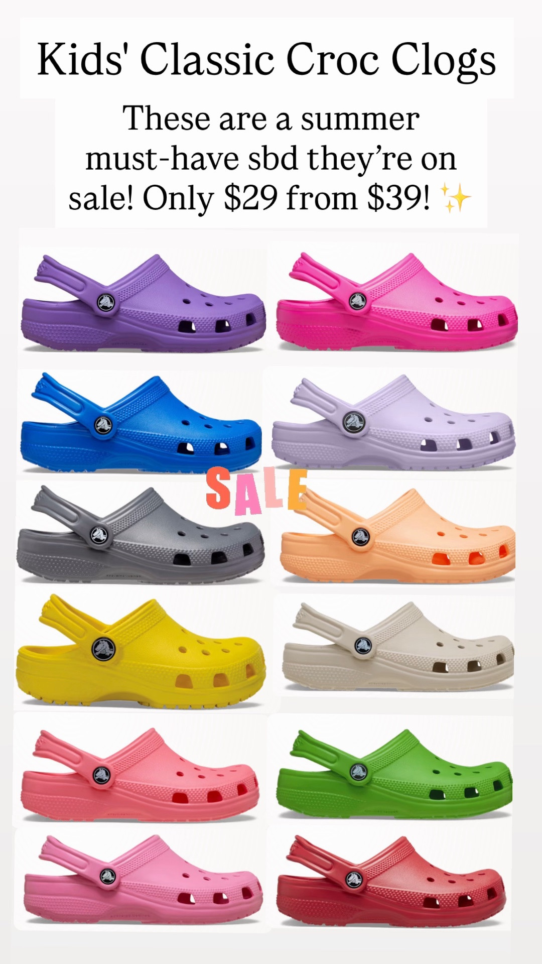 I love these crocs for kids. They’re only $29 from $39. ￼

#LTKKids #LTKSaleAlert