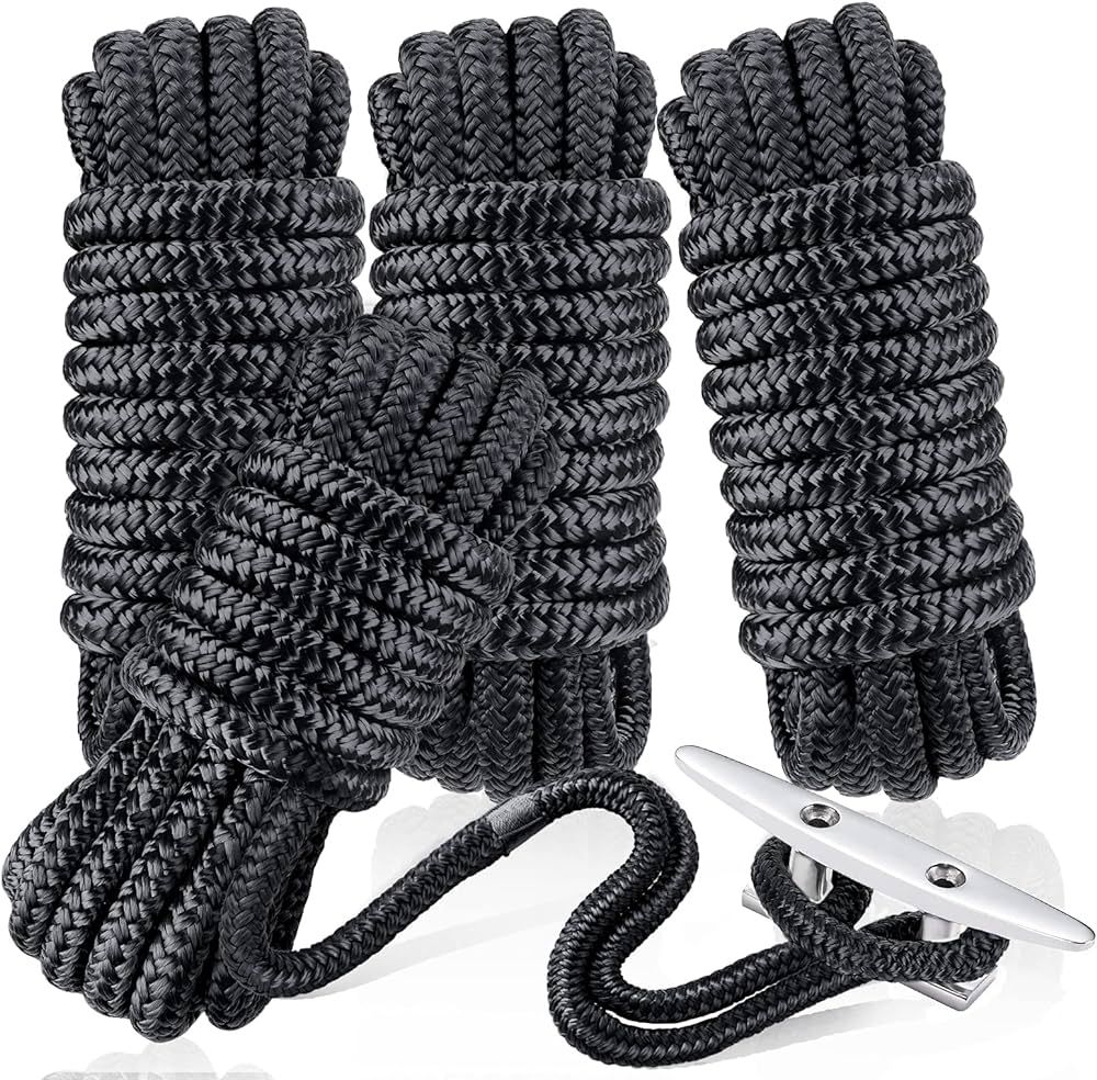 Dock Lines & Ropes Boat Accessories - 4 Pack 3/8" x 15' Double Braided Nylon Dock Lines with 12... | Amazon (US)