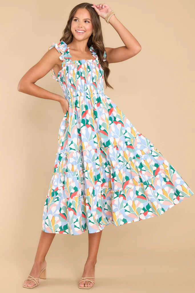 Such A Dreamer Sky Blue Multi Print Midi Dress | Red Dress 