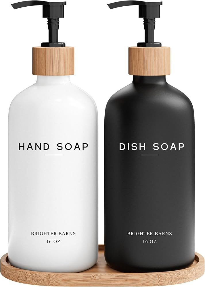 Luxury Glass Hand and Dish Soap Dispenser Set by Brighter Barns - Kitchen Soap Dispenser Set with... | Amazon (US)