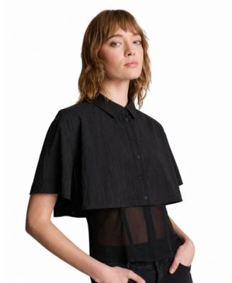 Kenneth Cole Women's Short-Sleeve Cropped Button-Down Shirt - Black | Macy's